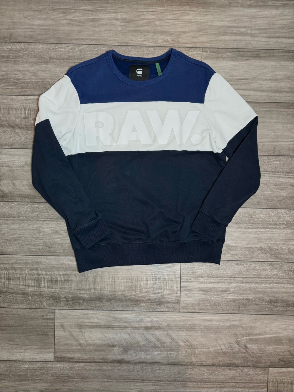 G-Star Navy and White Block RAW Crewneck Sweatshirt